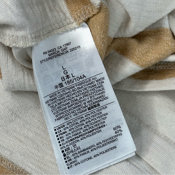 GAP T-shirt SHORT SLEEVE men’s shirt CREAM GOLD striped shirt CREWNECK L - Picture 6 of 7